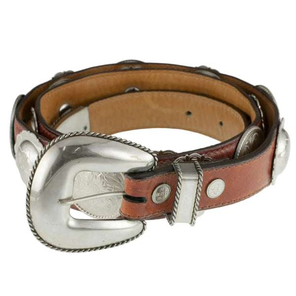 Gorgeous Al Beres Diablo Nickel Silver Concho Leather Belt  display picture 1