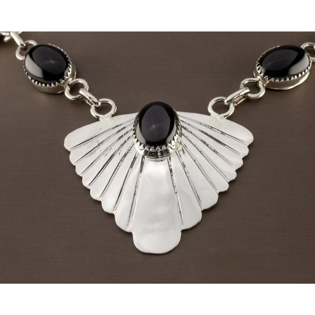 Sterling Silver Wing Motif Onyx Necklace and Earring Set by Pete Morgan