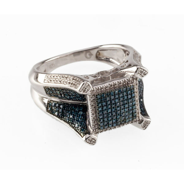 JTV Sterling Silver Blue Velvet Micropave Diamond Ring CTW