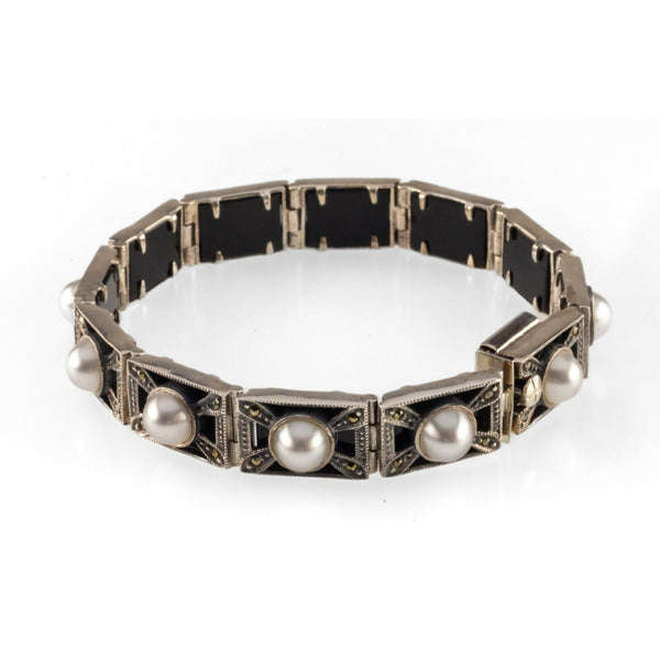 アクセサリー silver 925 ONYX vintage bracelet Vintage 925 Sterling Silver w/ Marcasite & Onyx Rectangle