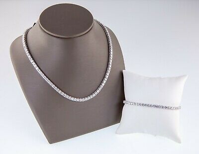12.00ct t.w. CZ Tennis Necklace & Bracelet Set In Rhodium Plated Sterling Silver