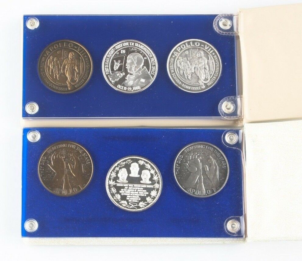 NASA Medals (21 total) Apollo 1 7 12 14 15 16 17 Silver Nickel Bronze w/ Case