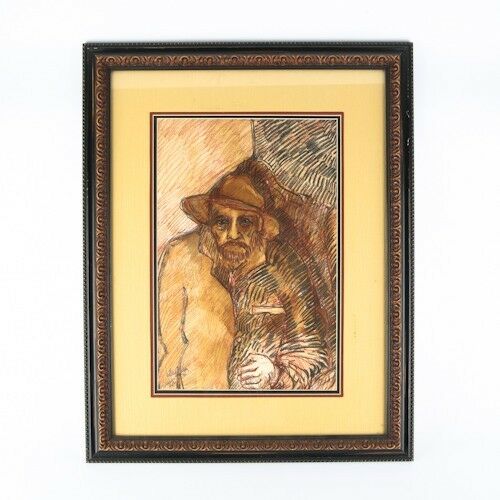 Lot of 2 Pieces by Manuel Valles Gomez: 1 Charcoal Drawing, 1 Watercolor/Gouache