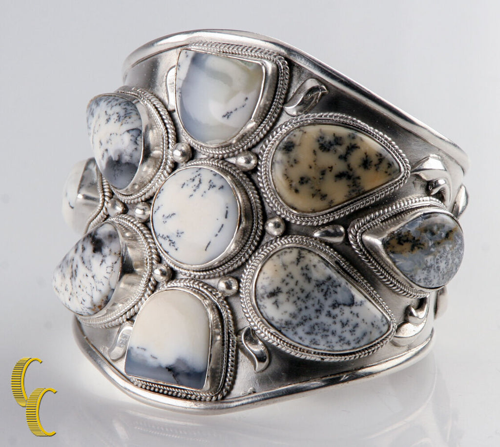 Sterling Silver .925 Cuff Bracelet Blue Cream Speckled Stones