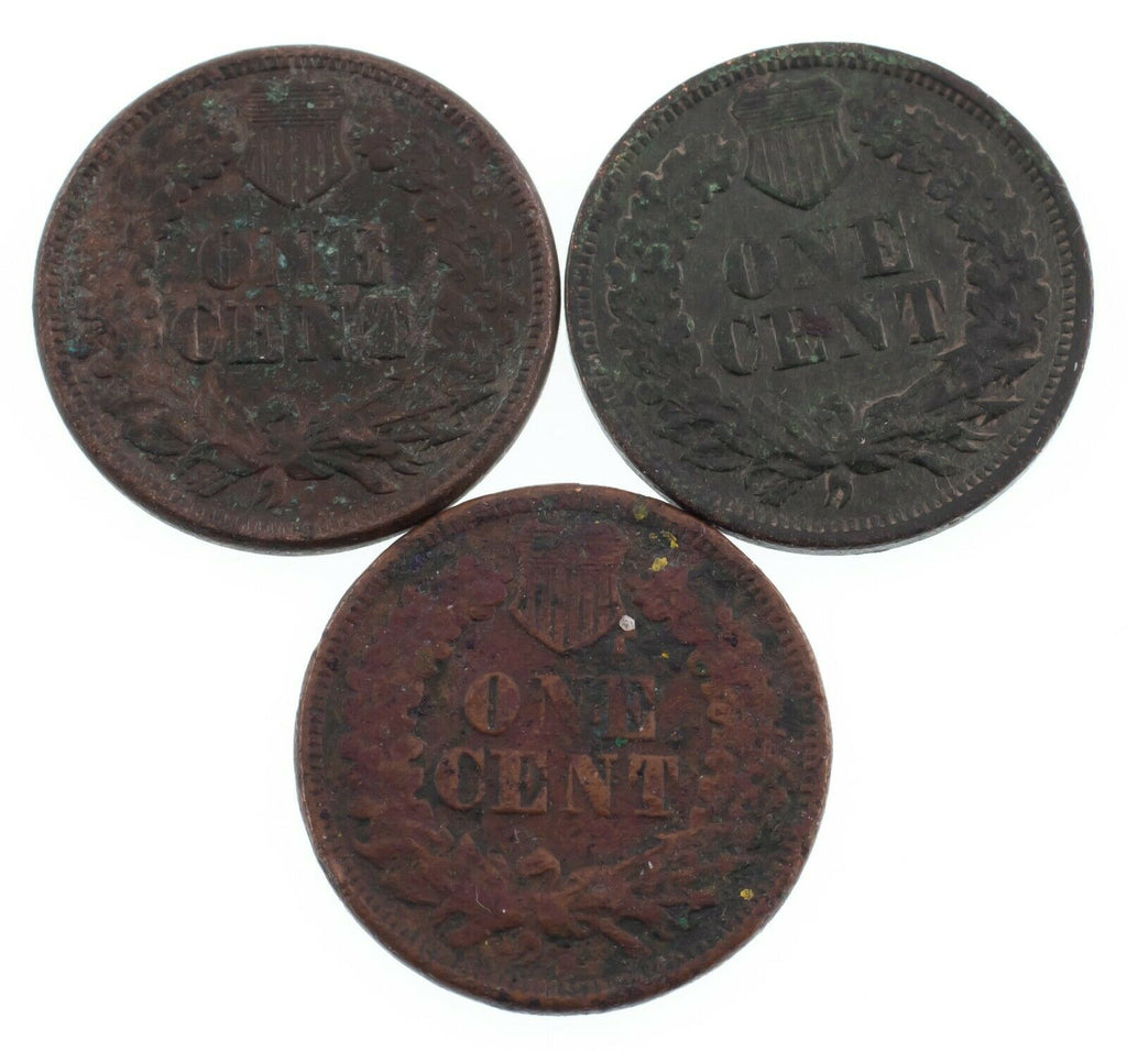 Lot of 3 Indian Cents (1866, 1867, 1869) in About Good Condition