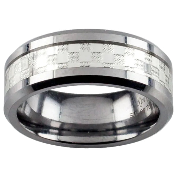 Spikes-Tu Swiss Tungsten Band Ring w/ Checkerboard Design Size