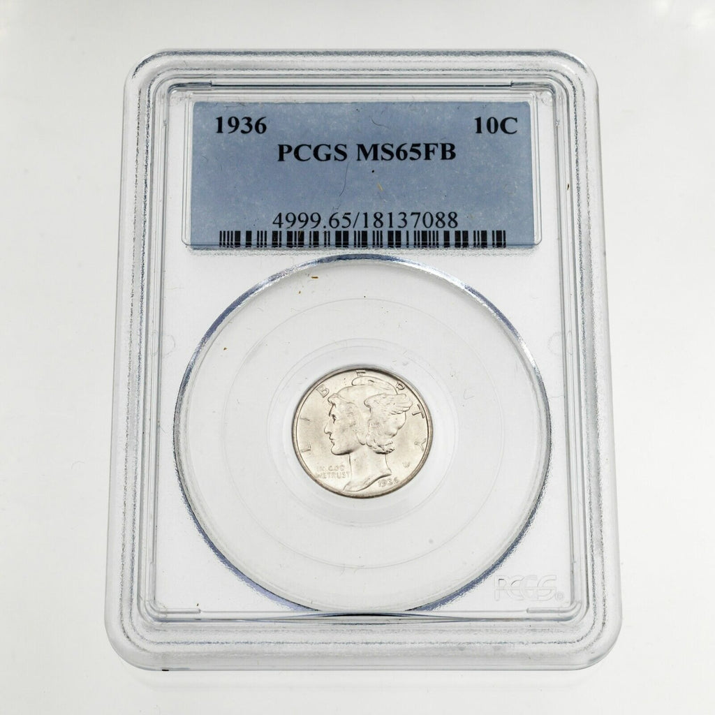 1936 10C Mercury Dime Graded by PCGS as MS65 FB Full Bands