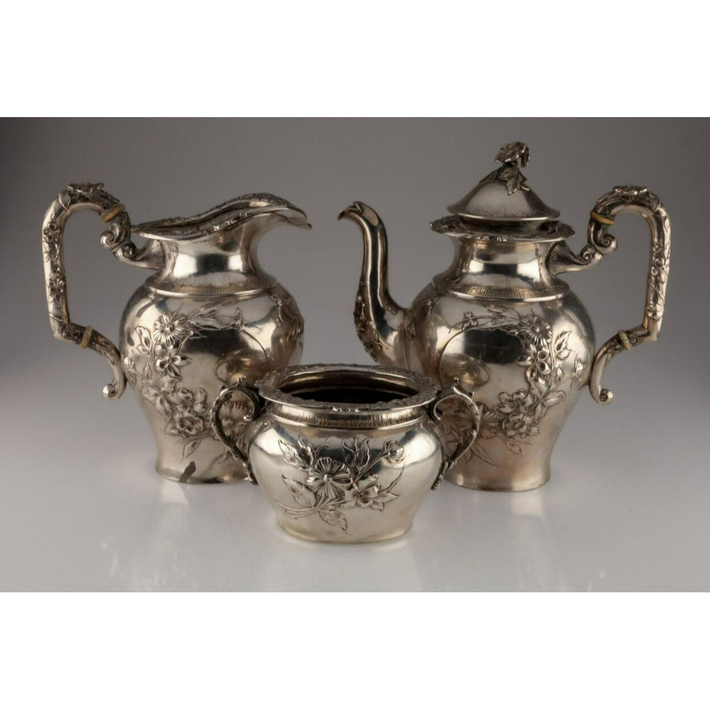 Ornate Sterling Silver British Tea/Coffee Set 1930s Hand-Chased