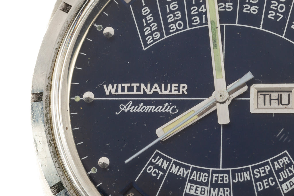 Wittnauer 2000 Stainless Steel Automatic Men's Watch W102 Blue Dial 1970s