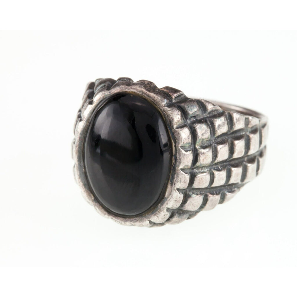 Vintage Oval Onyx Sterling Silver Band Ring SZ 8.75