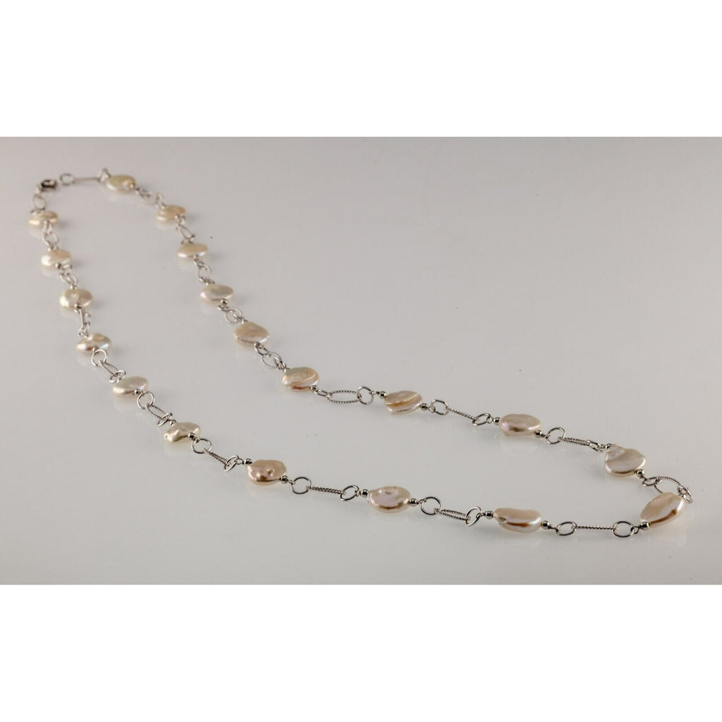 Sterling Silver Coin Pearl Opera Length Necklace Gorgeous! 40"
