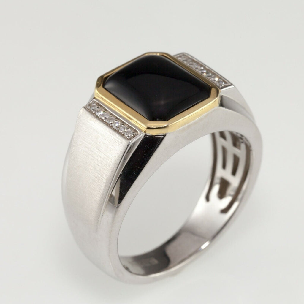 Effy Sterling Silver and 14k Yellow Gold Onyx Diamond Ring Size 10