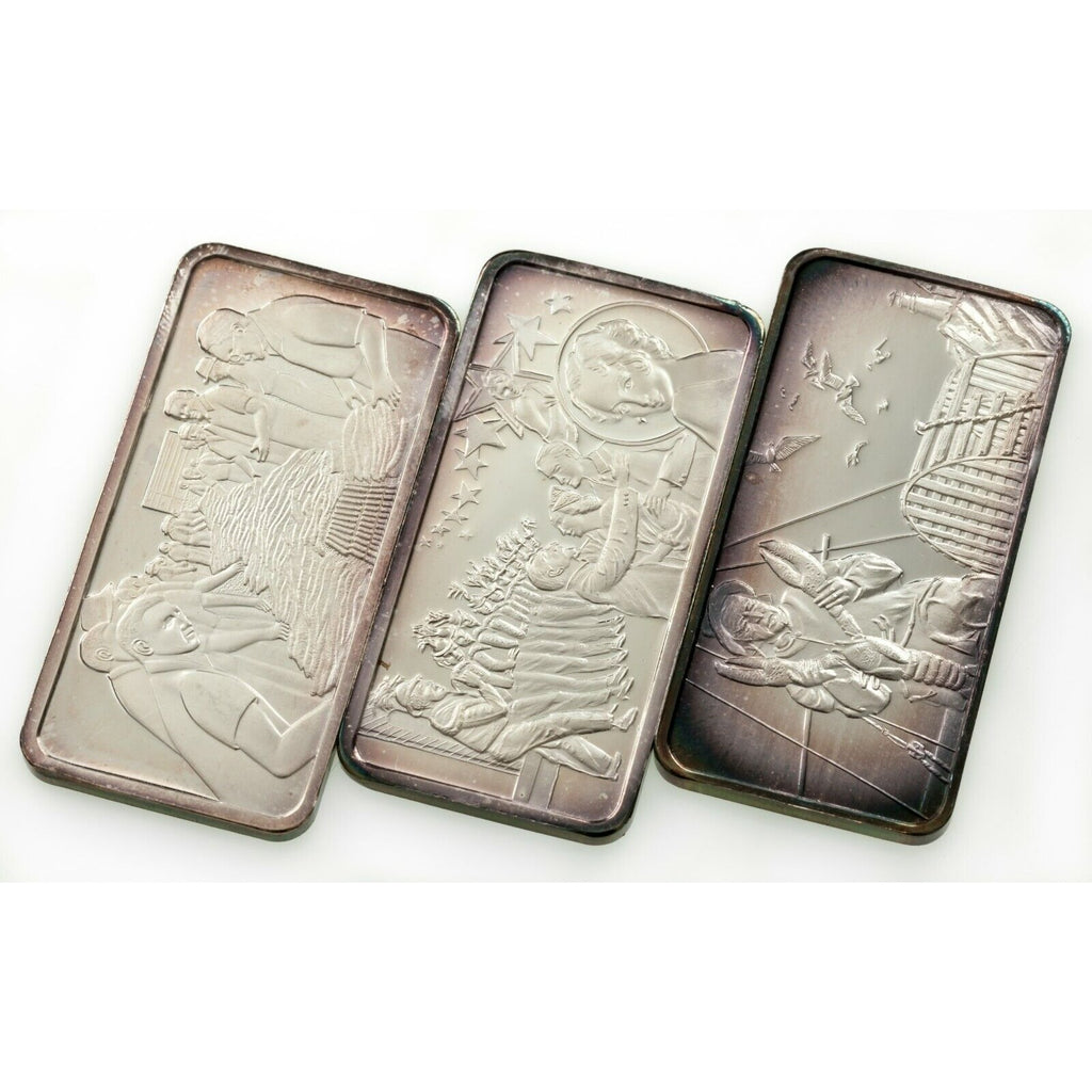 1974-75 Hamilton Mint America The Beautiful 1oz Silver Art Bars Lot of 3 Bars