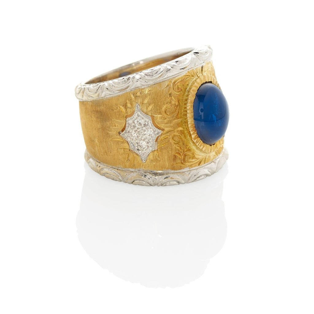 18k Bi-Color Gold, 3.56ct Sapphire, 0.17ct Diamond Band Ring Size: 6 3/4 17.4g