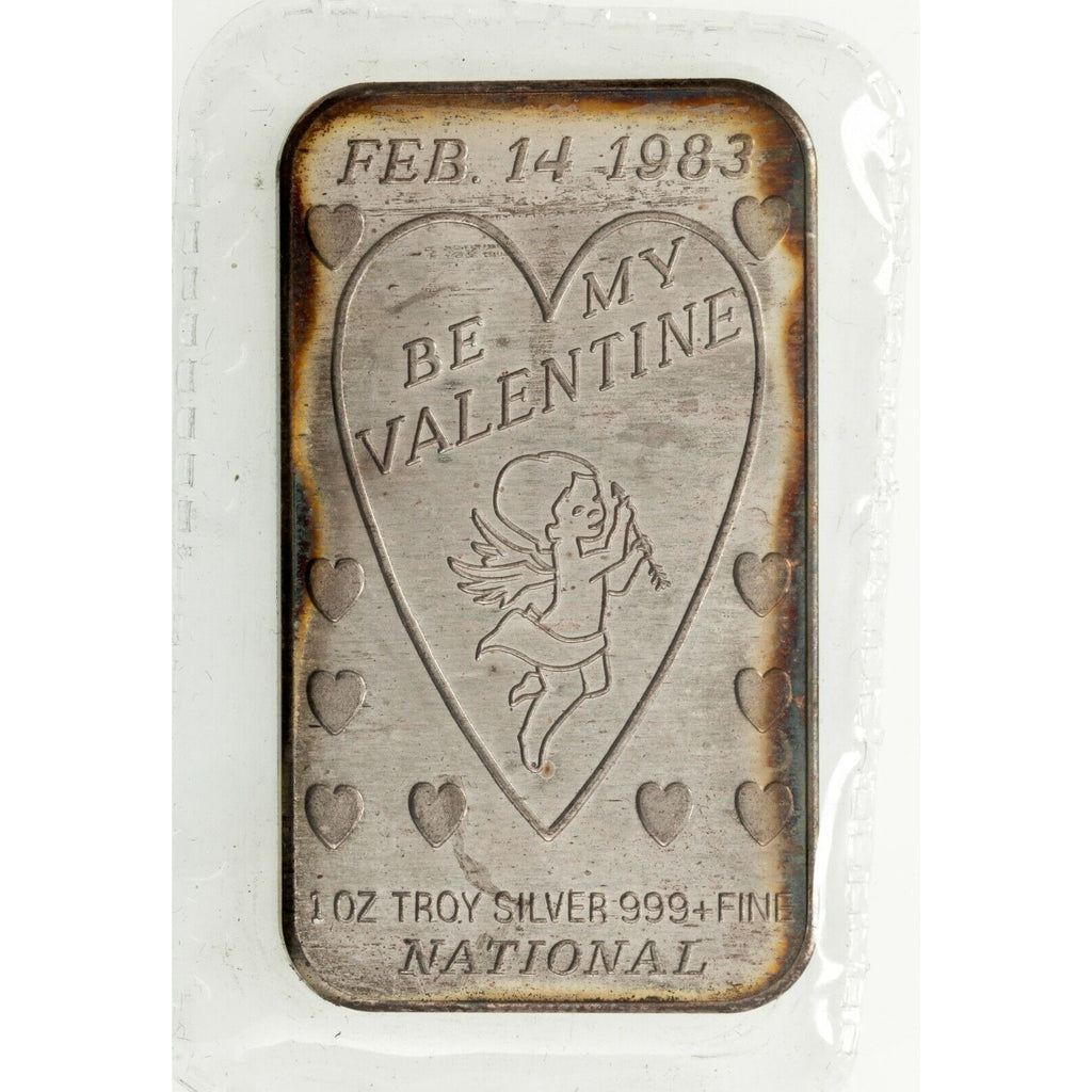 1983-85 Valentine's Day 1 oz. Silver Art Bars By National & Crown Mint Lot of 2