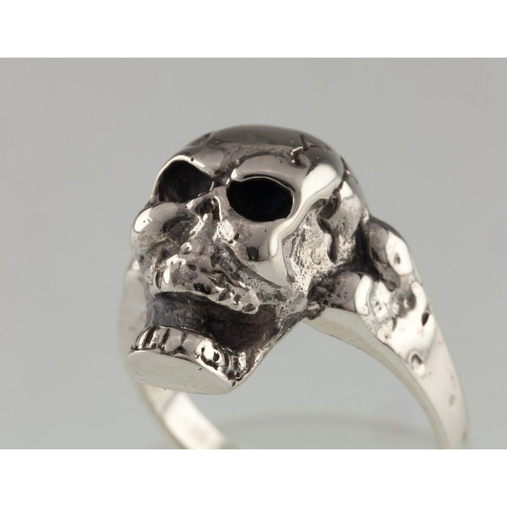 Men's Biker Skull and Bone Sterling Silver Band Ring Size 9.50