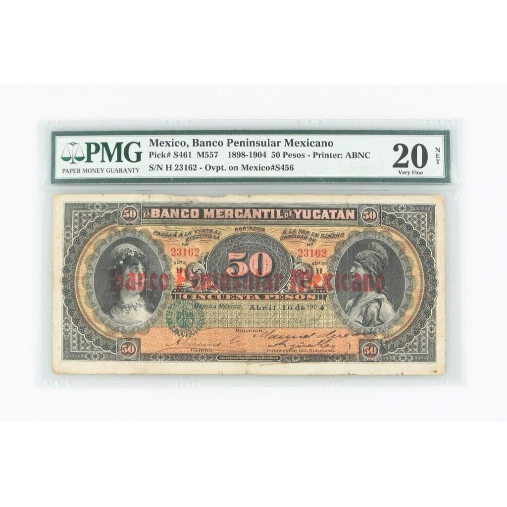 1898-1904 Mexico 50 Peso VF-20 NET PMG Banco Peninsular Mexicano Very Fine S461