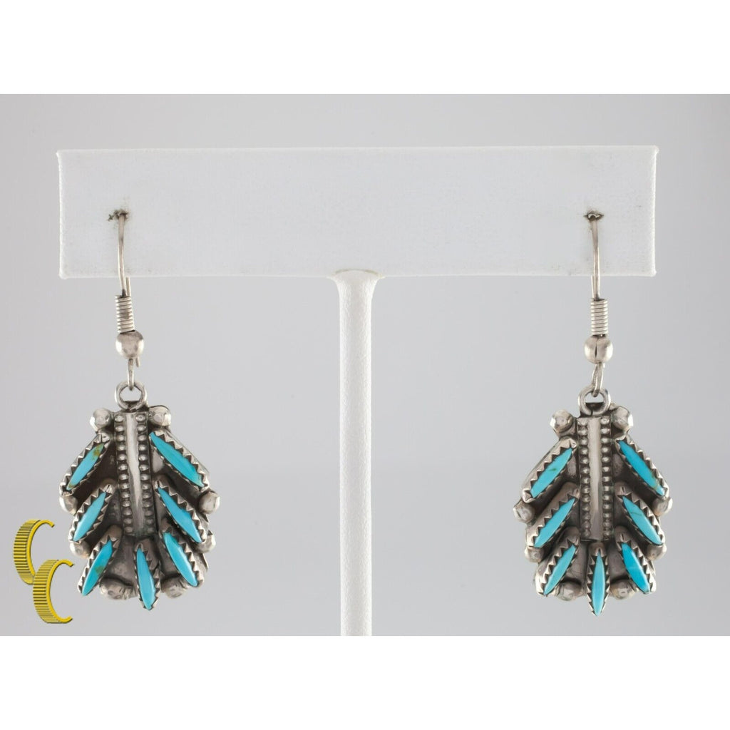 Sterling Silver Turquoise Dangle Earrings with Hooks Nice!