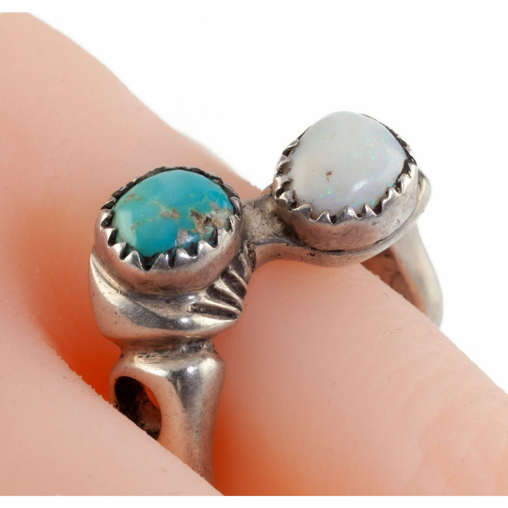 Unique Artisan Opal & Turquoise  Sterling Silver Band Ring Size 10.25