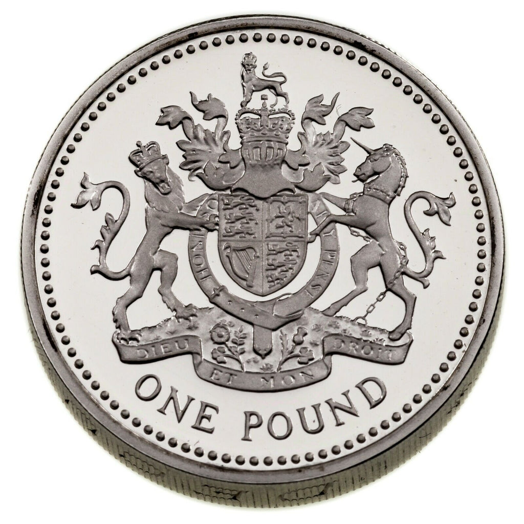 1993 Great Britain One Pound Two Coin Set In Silver Proof & Piedfort w/ Cases
