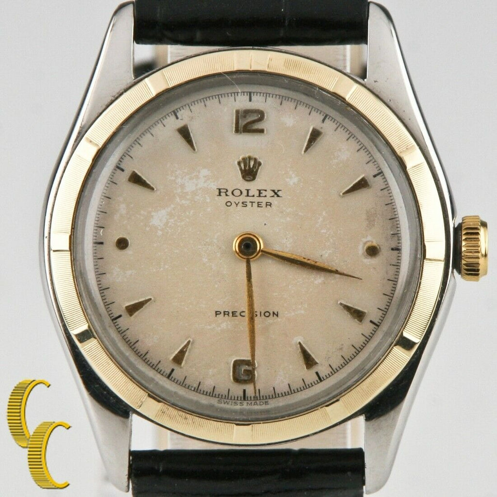 Rolex Vintage Men's Two-Tone Oyster Precision Watch w/ Leather Band 5059