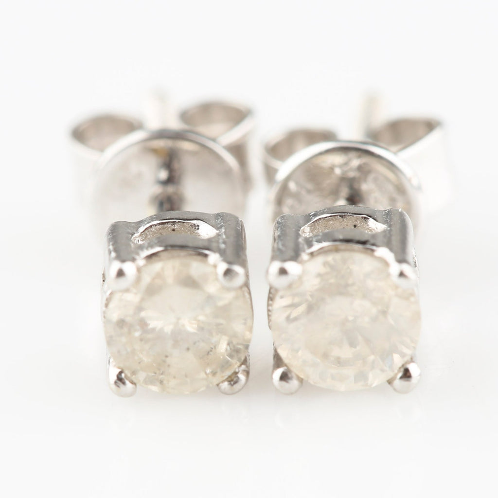 14k White Gold Round Diamond Stud Earrings TDW = 0.61 ct
