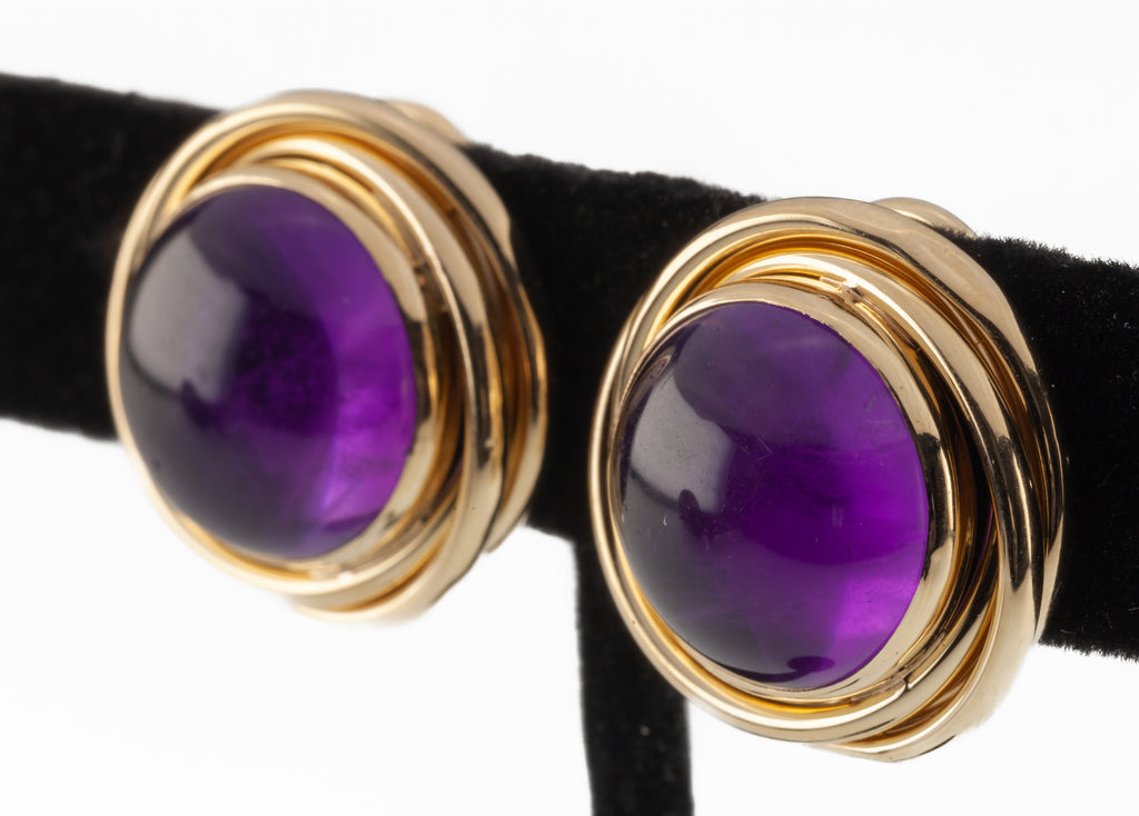 14k Yellow Gold Peter Brams 2 Carat Amethyst Cabochon Clip-On Earrings Gorgeous!