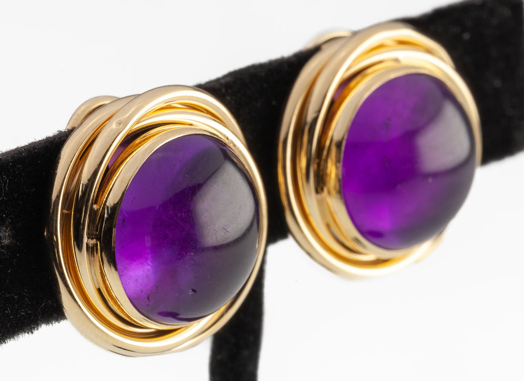 14k Yellow Gold Peter Brams 2 Carat Amethyst Cabochon Clip-On Earrings Gorgeous!