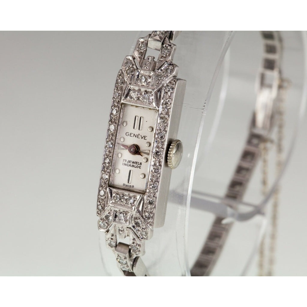 Geneve Platinum Diamond Women's Hand-Winding Watch w/ Milgrain Detailing