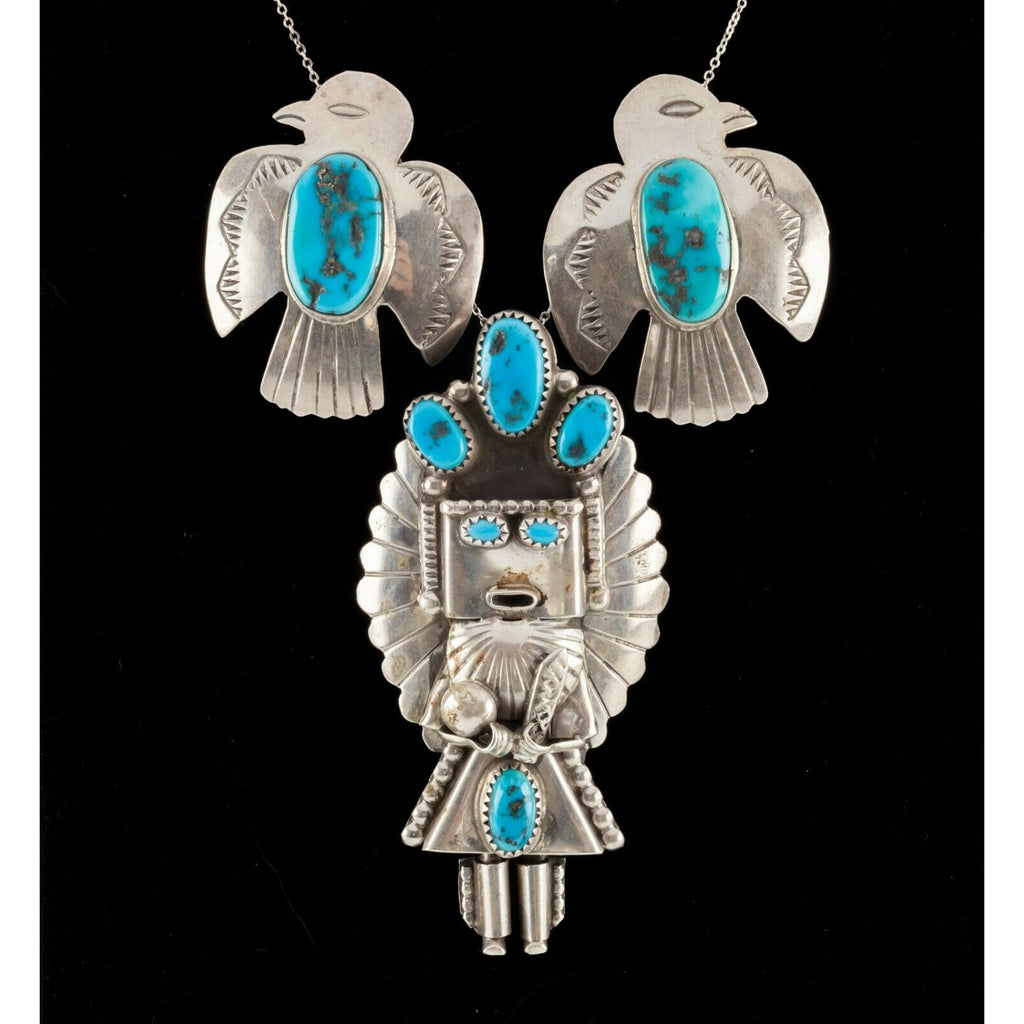 Navajo Sterling Silver Turquoise Kachina Tuxedo Set w/ Eagles