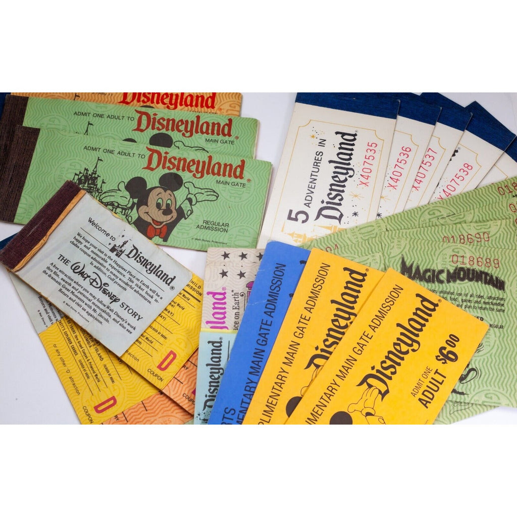 Large Lot of Vintage Disneyland Ticketbooks and Vouchers w/ Magic Mountain 1970s