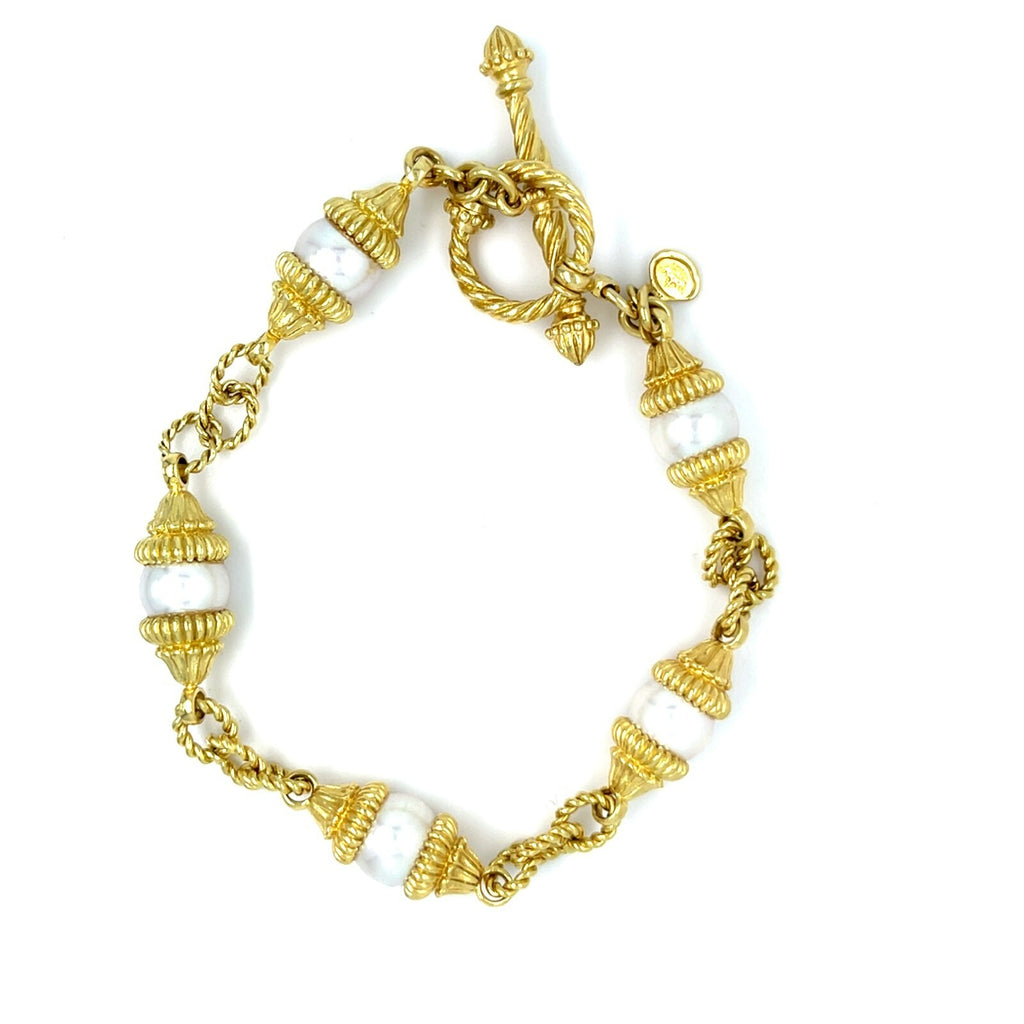 Cynthia Bach 18K Gold and Cultured Akoya Pearl Bracelet 8.75" Length 32.6g