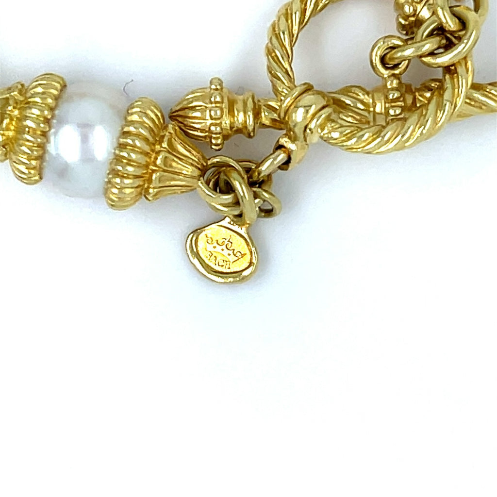 Cynthia Bach 18K Gold and Cultured Akoya Pearl Bracelet 8.75" Length 32.6g
