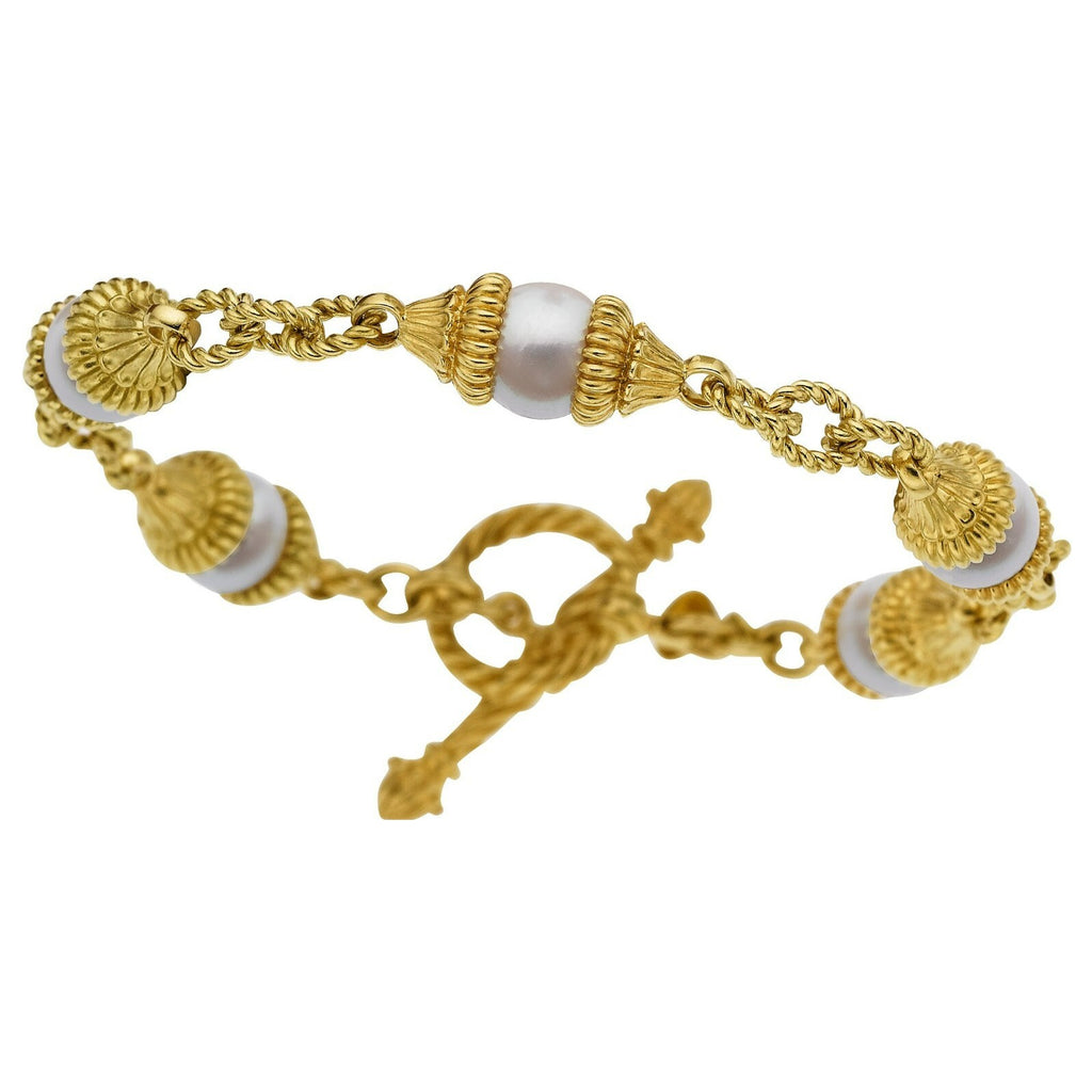 Cynthia Bach 18K Gold and Cultured Akoya Pearl Bracelet 8.75" Length 32.6g