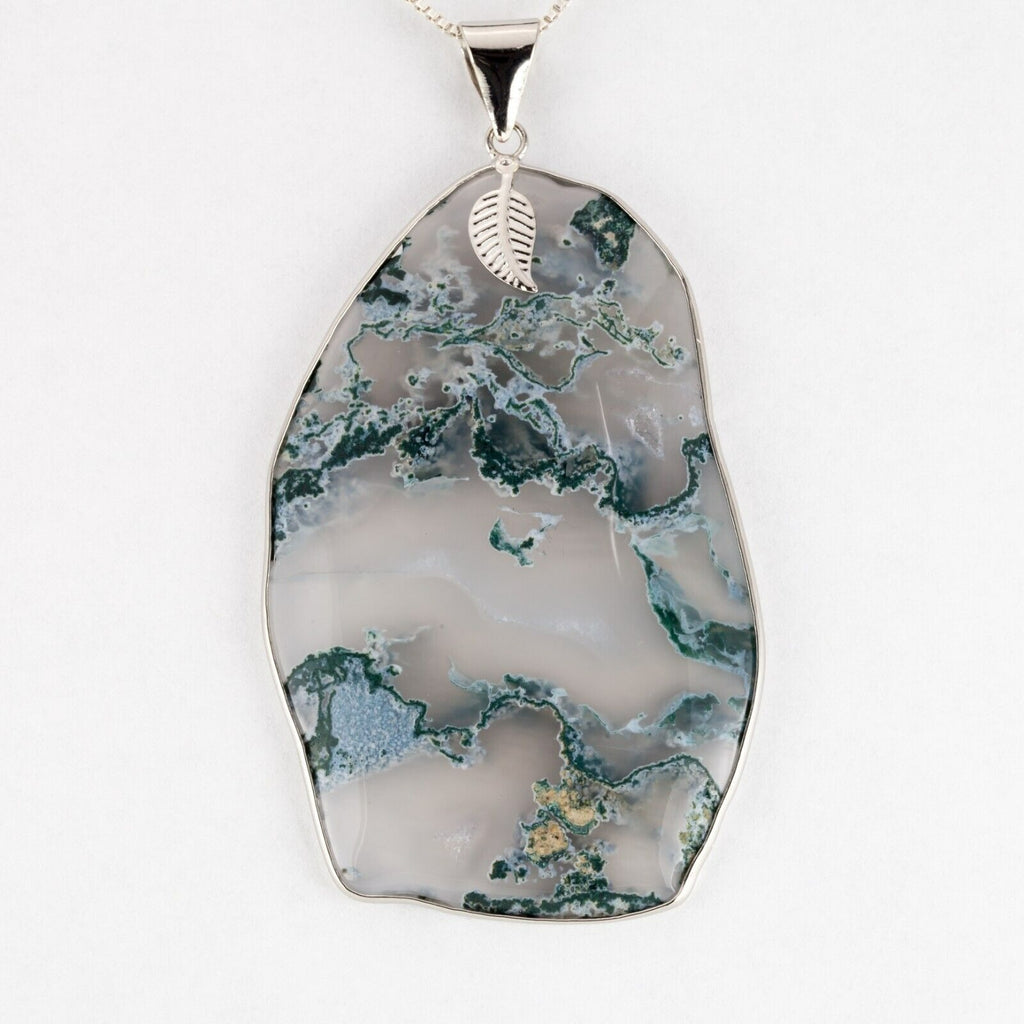 White & Green Lace Agate Sterling Silver Pendant 23.5gr