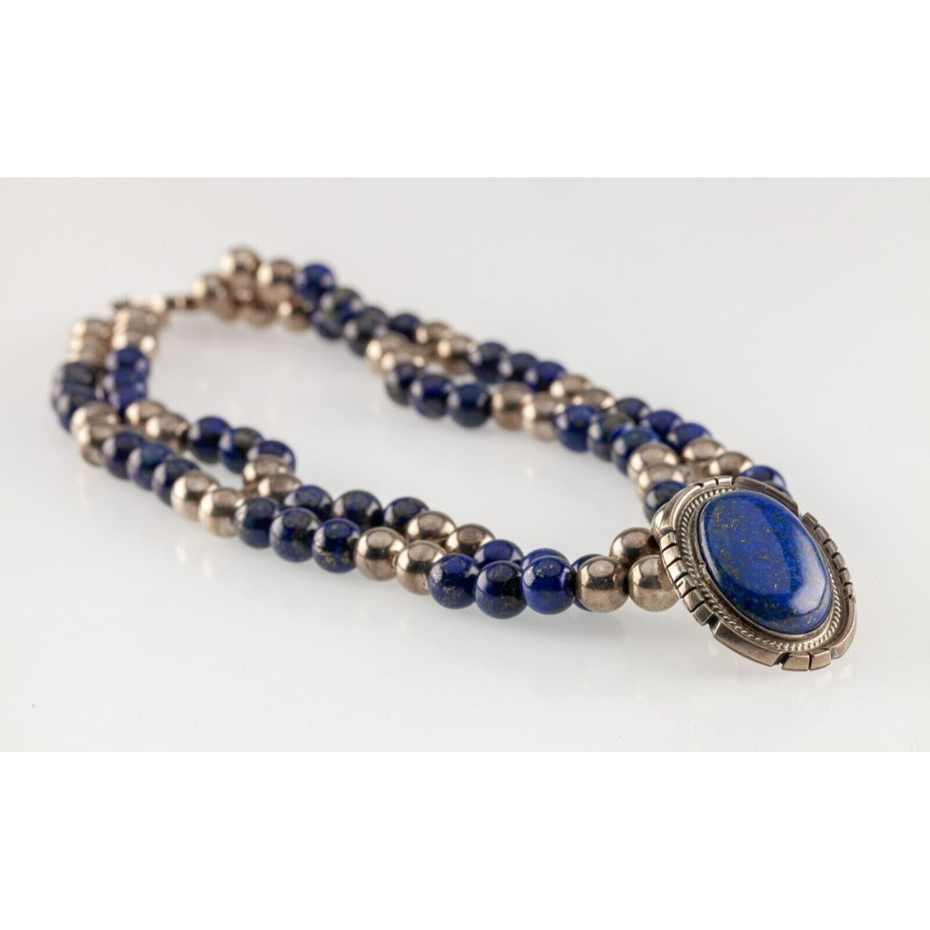 STC Sterling Silver Double Strand Beaded Lapis Lazuli Pendant Necklace