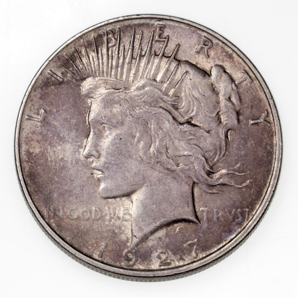 1927-D $1 Silver Peace Dollar in AU Condition, Nice Luster, Gray Toning