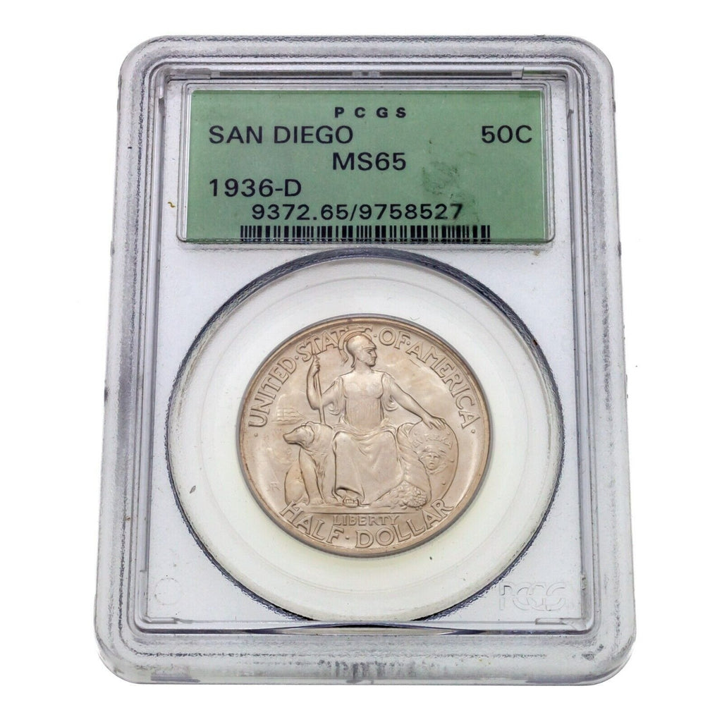 1936-D 50C San Diego Commemorative Half Dollar PCGS MS65 Old Holder