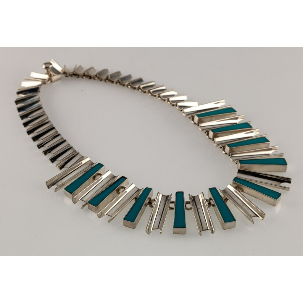 Mexico Sterling Silver Turquoise "Sunbeam" Necklace Gorgeous! 16" Long