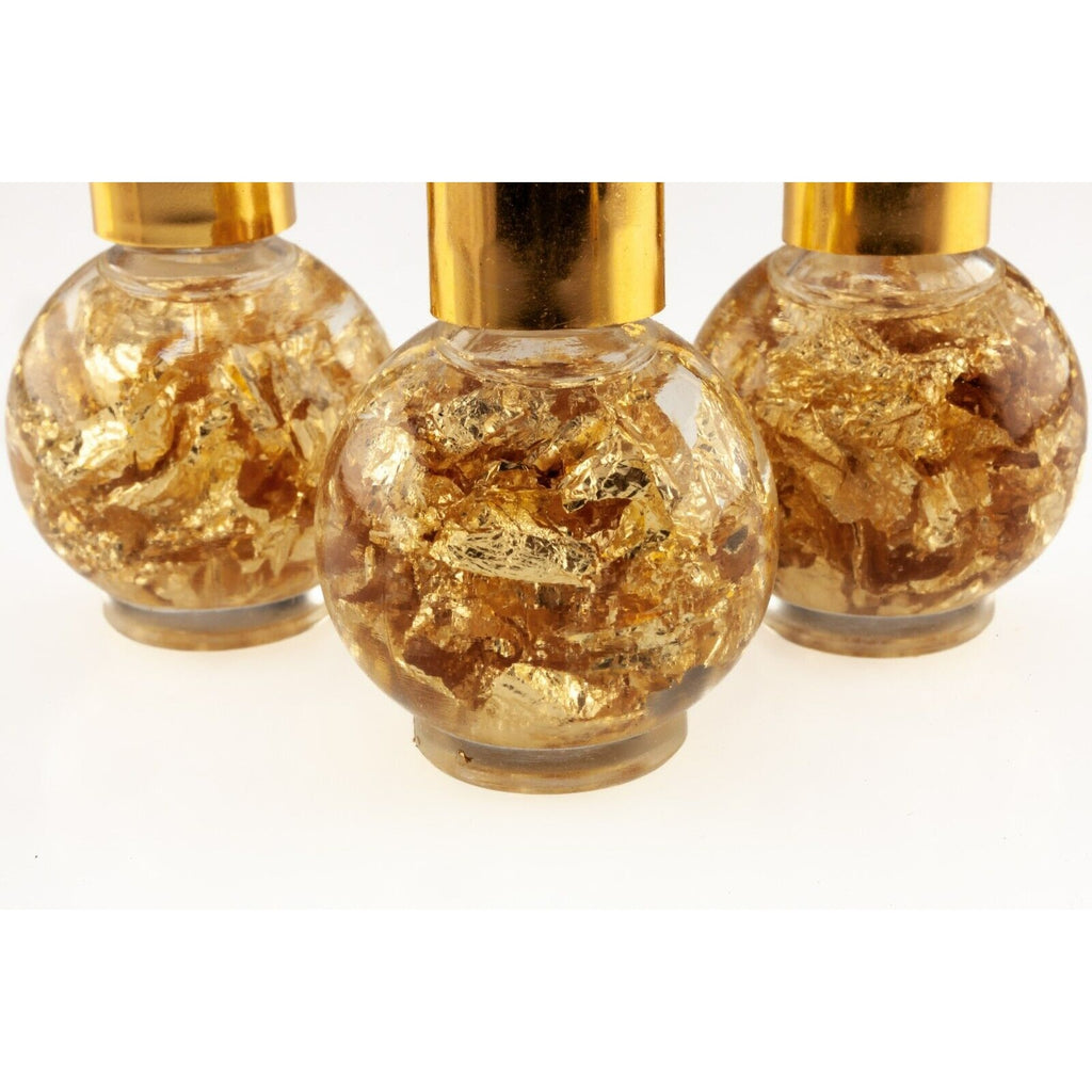 Italian Horn Gold Flake Glass Pendant w/ Gold Bail + 4 Gold Flake Glass Vials