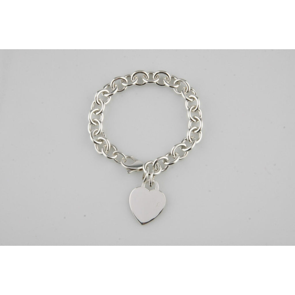 Tiffany & Co. Sterling Silver Blank Heart Tag Charm Bracelet 7"