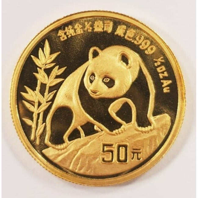 1990 1/2 Oz. .999 Gold Panda 50 Yuan in Brilliant Uncirculated Condition