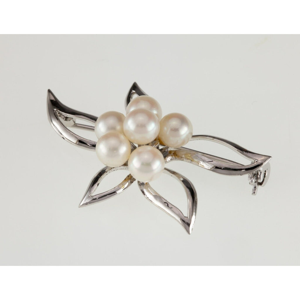 Sterling Silver Vintage Pearl Brooch Nice Condition! 40 mm Wide