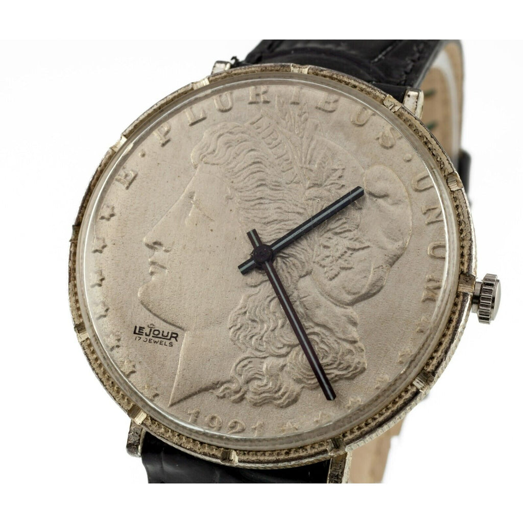 Le Jour Men's 1921 Morgan Dollar Hand-Winding Watch w/ Leather Band