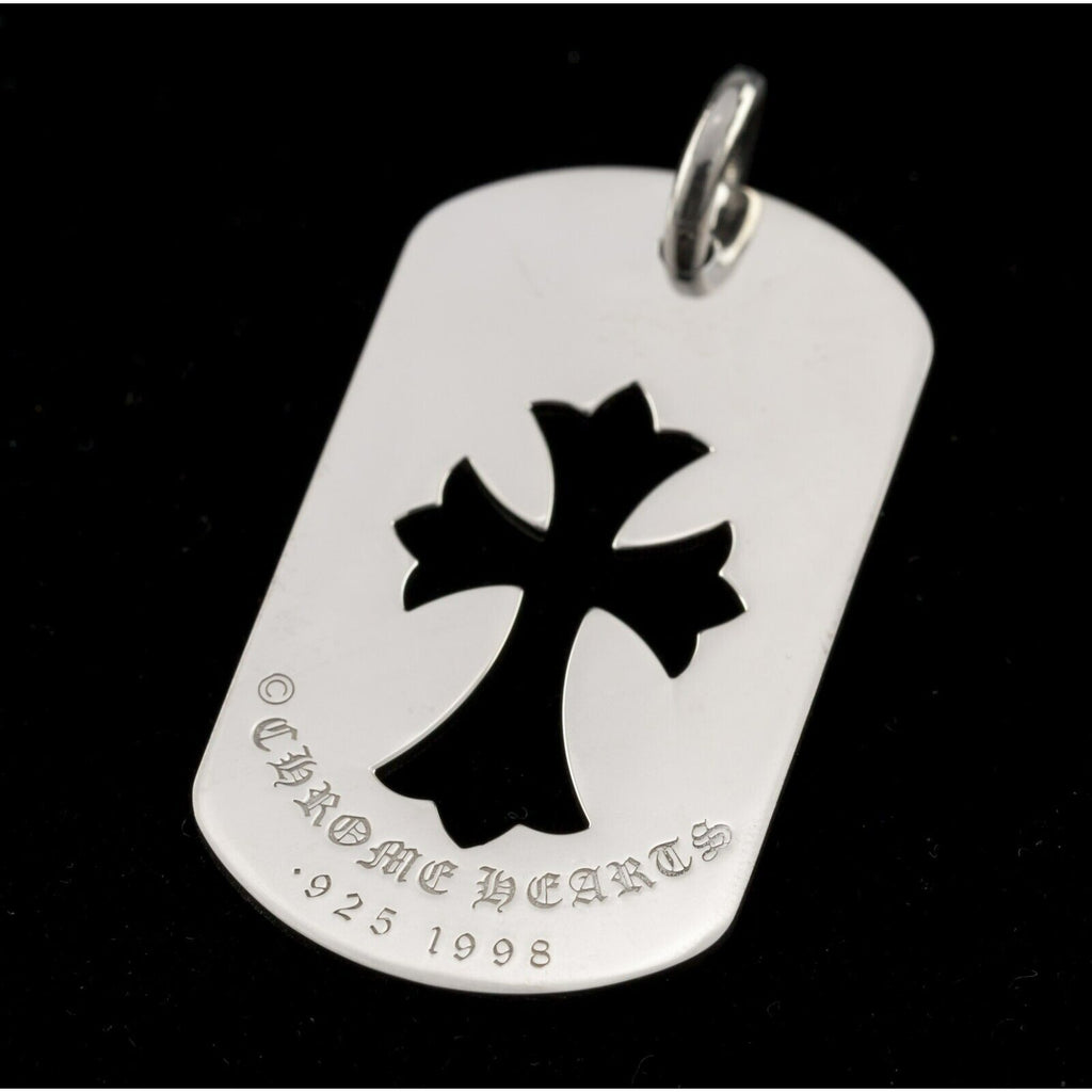 Chrome Hearts Sterling Silver Cross Cutout Dogtag Pendant 1998