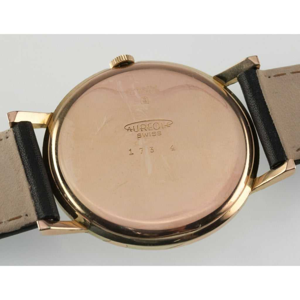Gold Plated Men's Vintage Aureole Watch 17 Rubis with Leather Strap