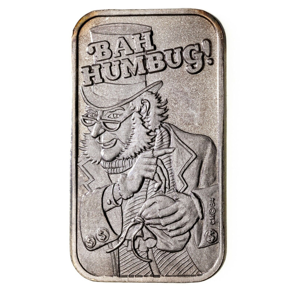 1984 Bah Humbug By California Crown Mint .999 Fine Silver 1 oz. Art Bar