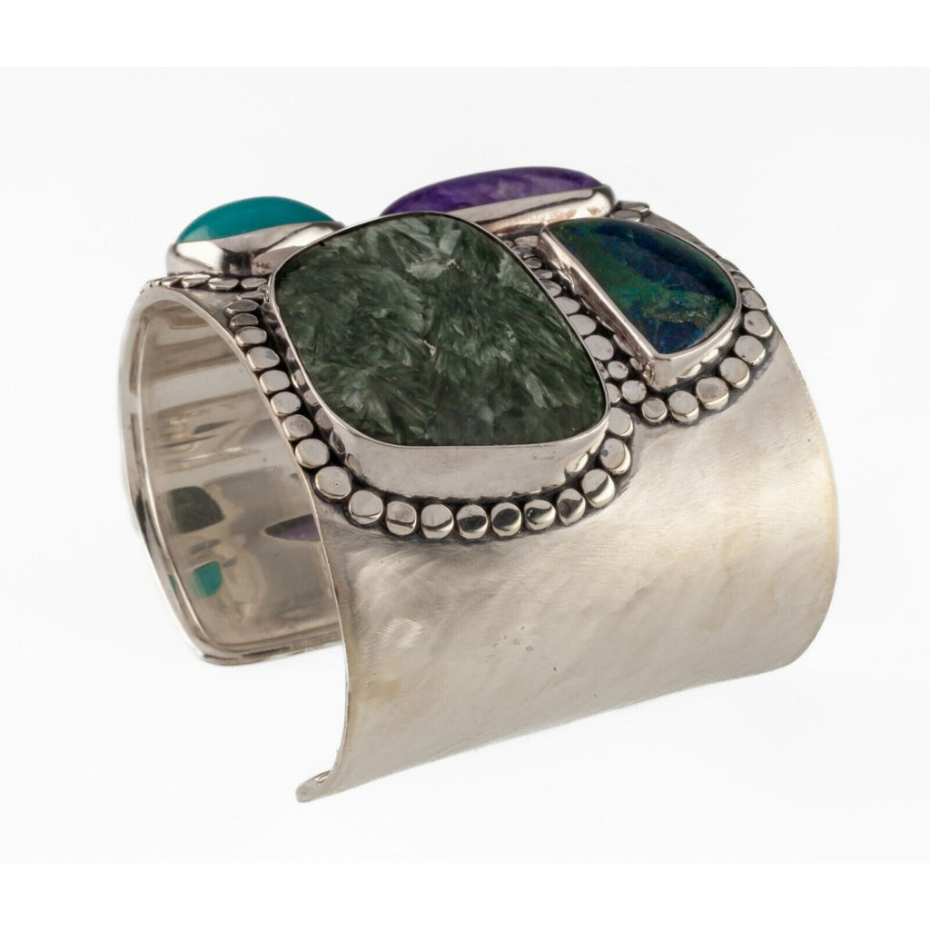 RÁNE Wide Agate and Tourquoise Sterling Silver Cuff Bracelets 67.3g