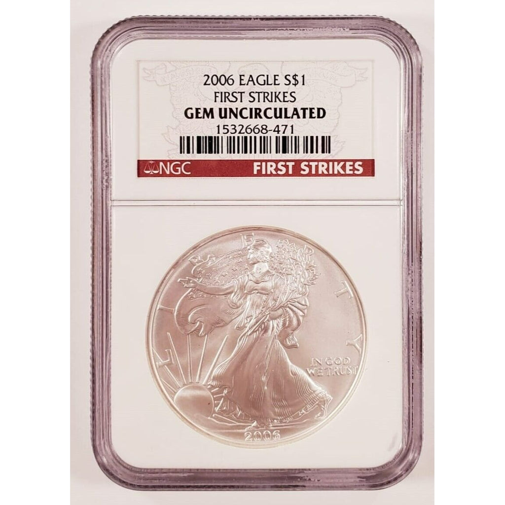 2006 S$1 Silver American Eagle Graded by NGC as Gem Uncirculated First Strikes