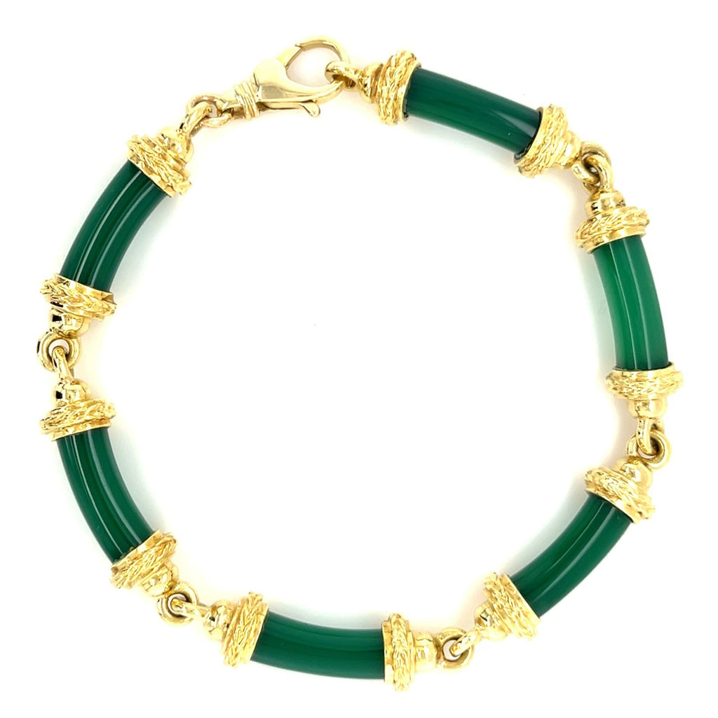 18K Yellow Gold Polished Jadeite Link Bracelet 7.5”